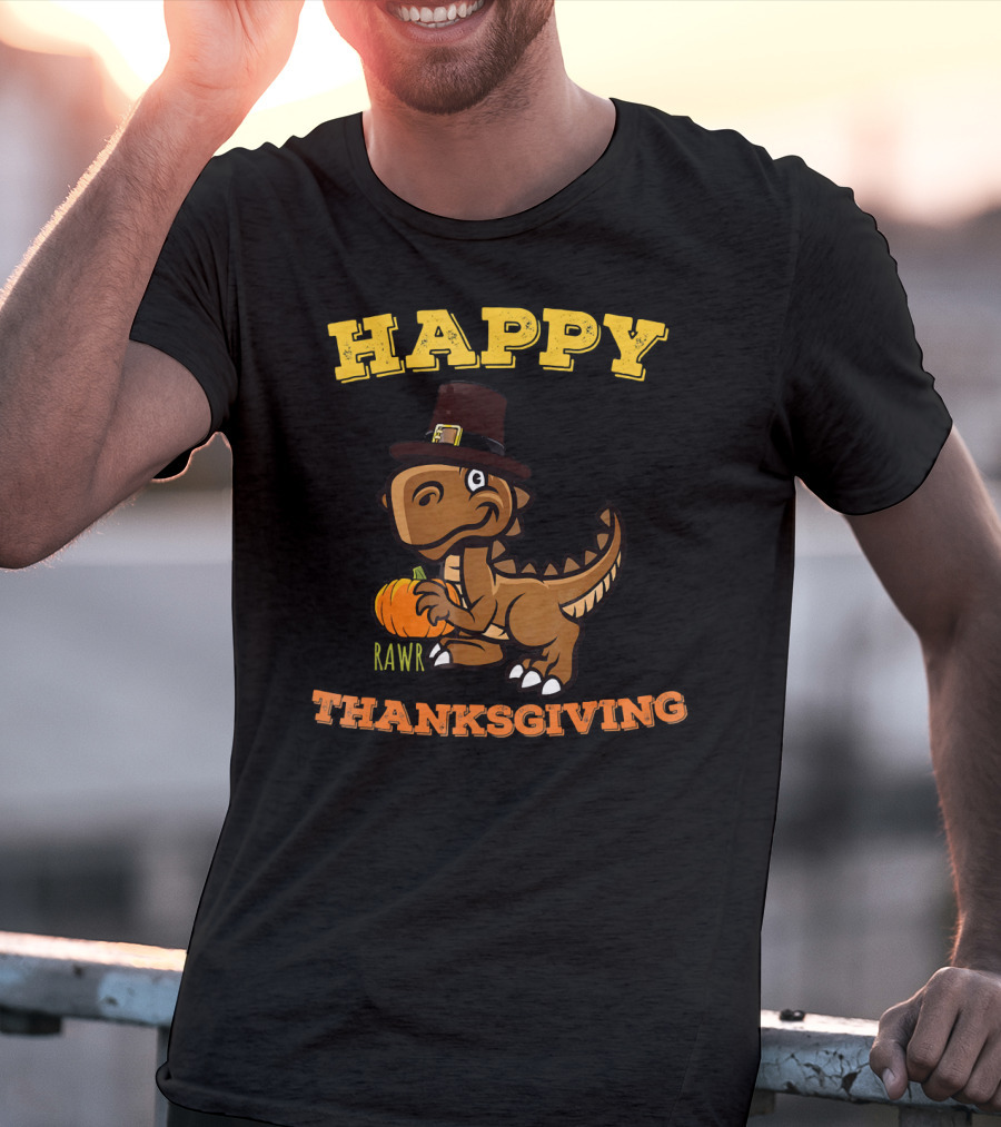 Happy Thanksgiving Dinosaur Pilgrim Rawr T-Shirt