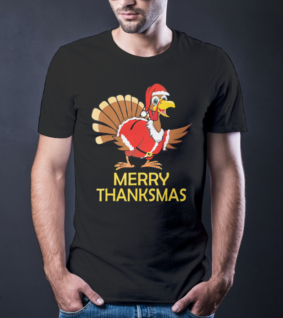 Merry Thanksmas Turkey Dressed In Santa Costume T-Shirt