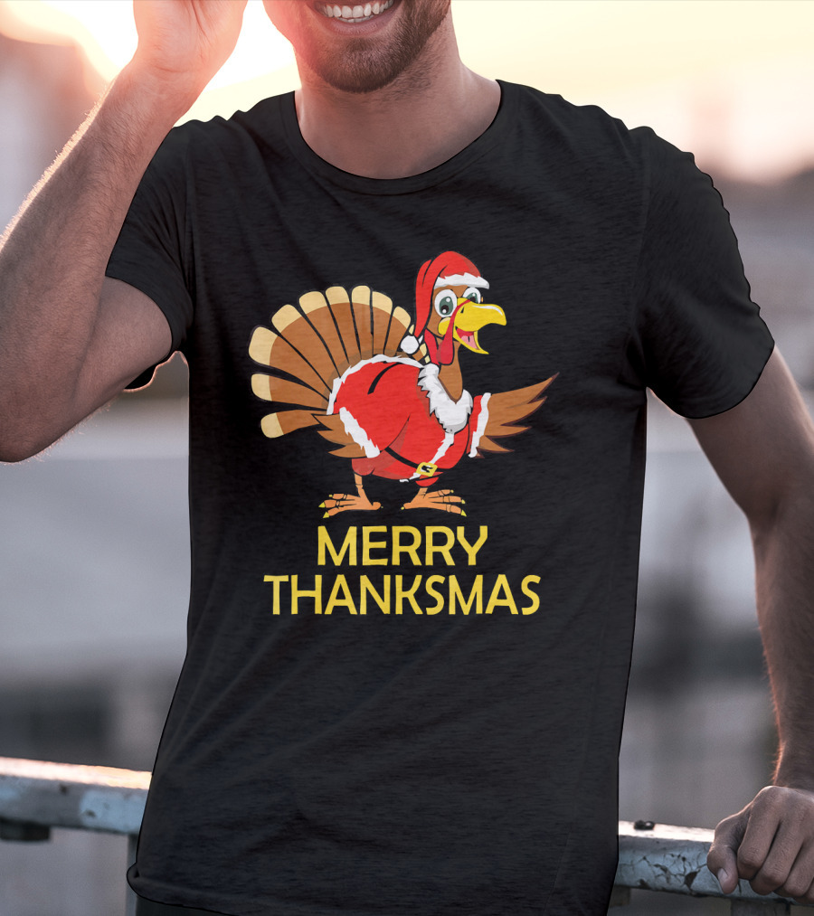 Merry Thanksmas Turkey Dressed In Santa Costume T-Shirt