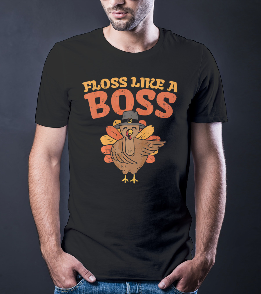 Floss Like A Boss Dancing Turkey With Pilgrim Hat T-Shirt