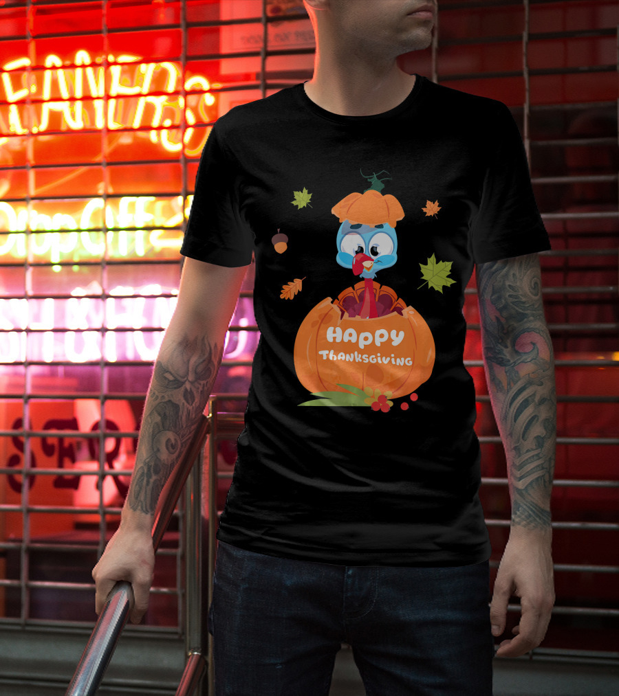 Happy Thanksgiving Cute Turkey Pilgrim In Pumpkin T-Shirt