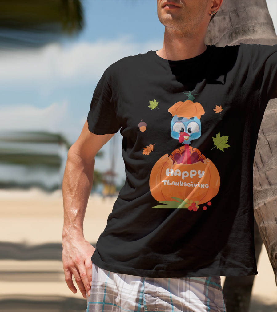 Happy Thanksgiving Cute Turkey Pilgrim In Pumpkin T-Shirt