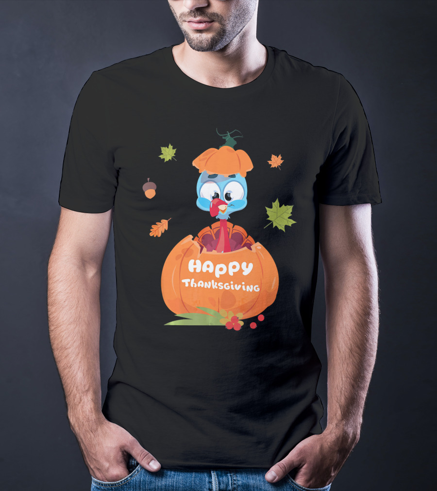 Happy Thanksgiving Cute Turkey Pilgrim In Pumpkin T-Shirt