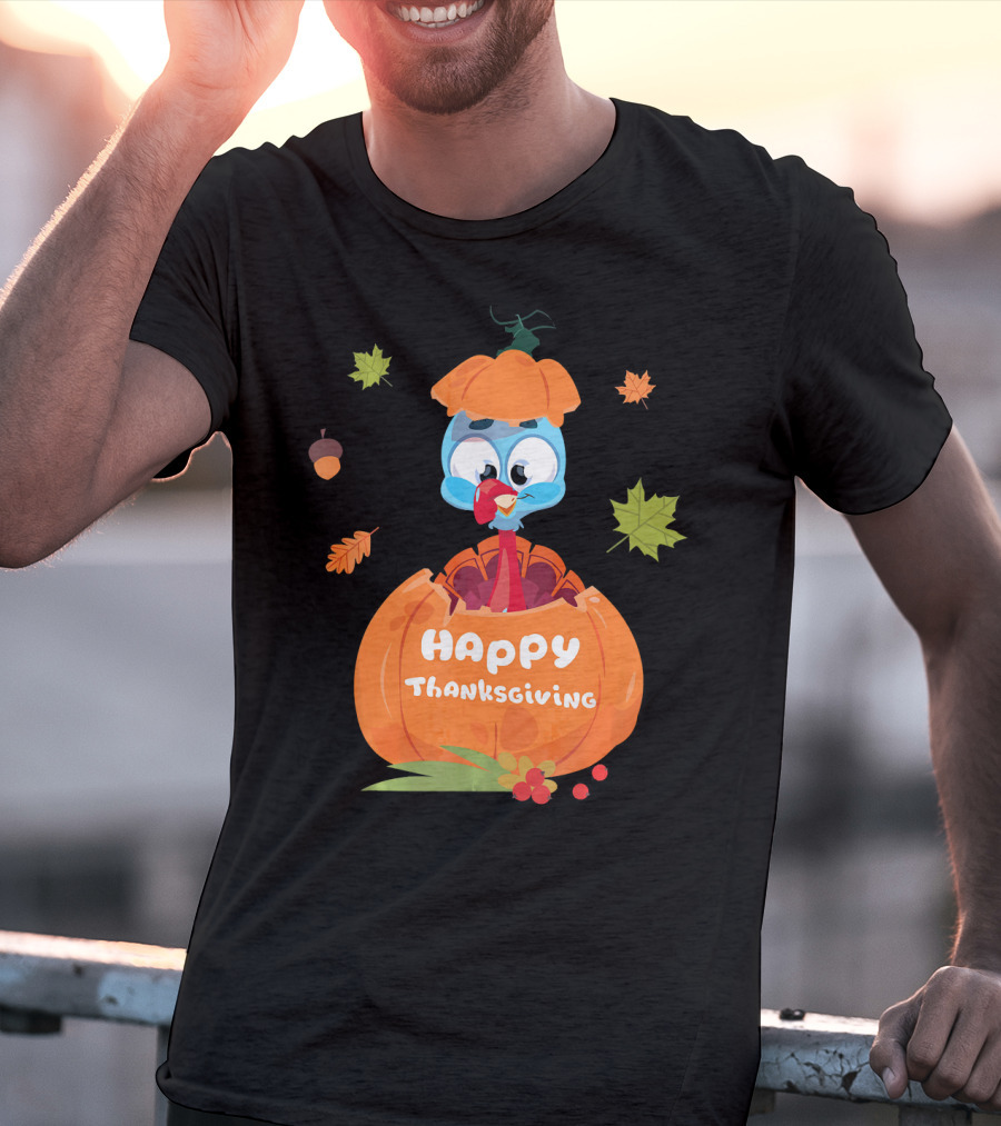 Happy Thanksgiving Cute Turkey Pilgrim In Pumpkin T-Shirt