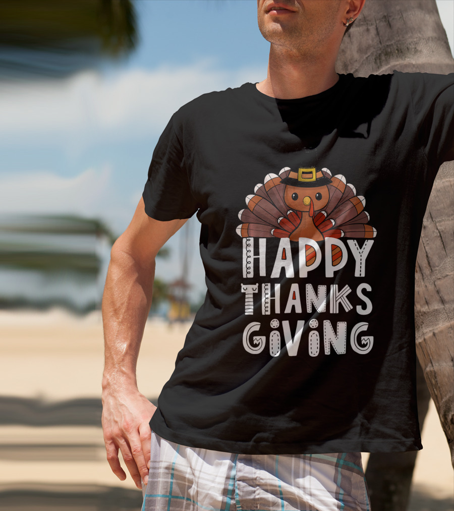 Happy Thanksgiving Funny Turkey Day With Pilgrim Hat T-Shirt