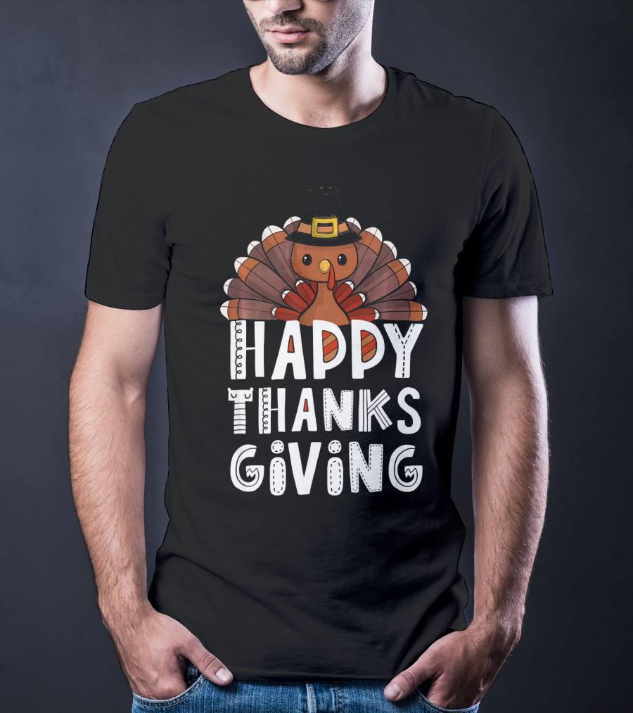 Happy Thanksgiving Funny Turkey Day With Pilgrim Hat T-Shirt
