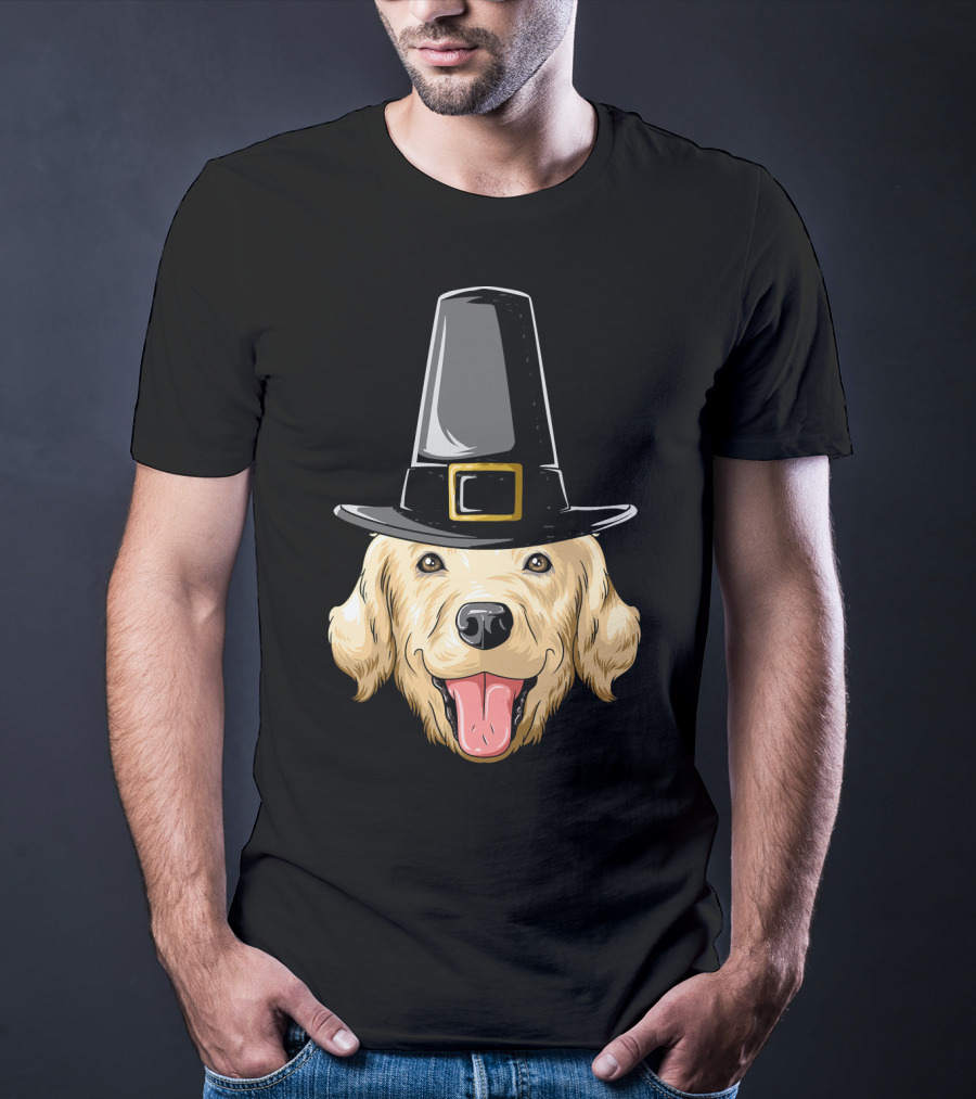 Golden Retriever Thanksgiving Pilgrim Hat T-Shirt