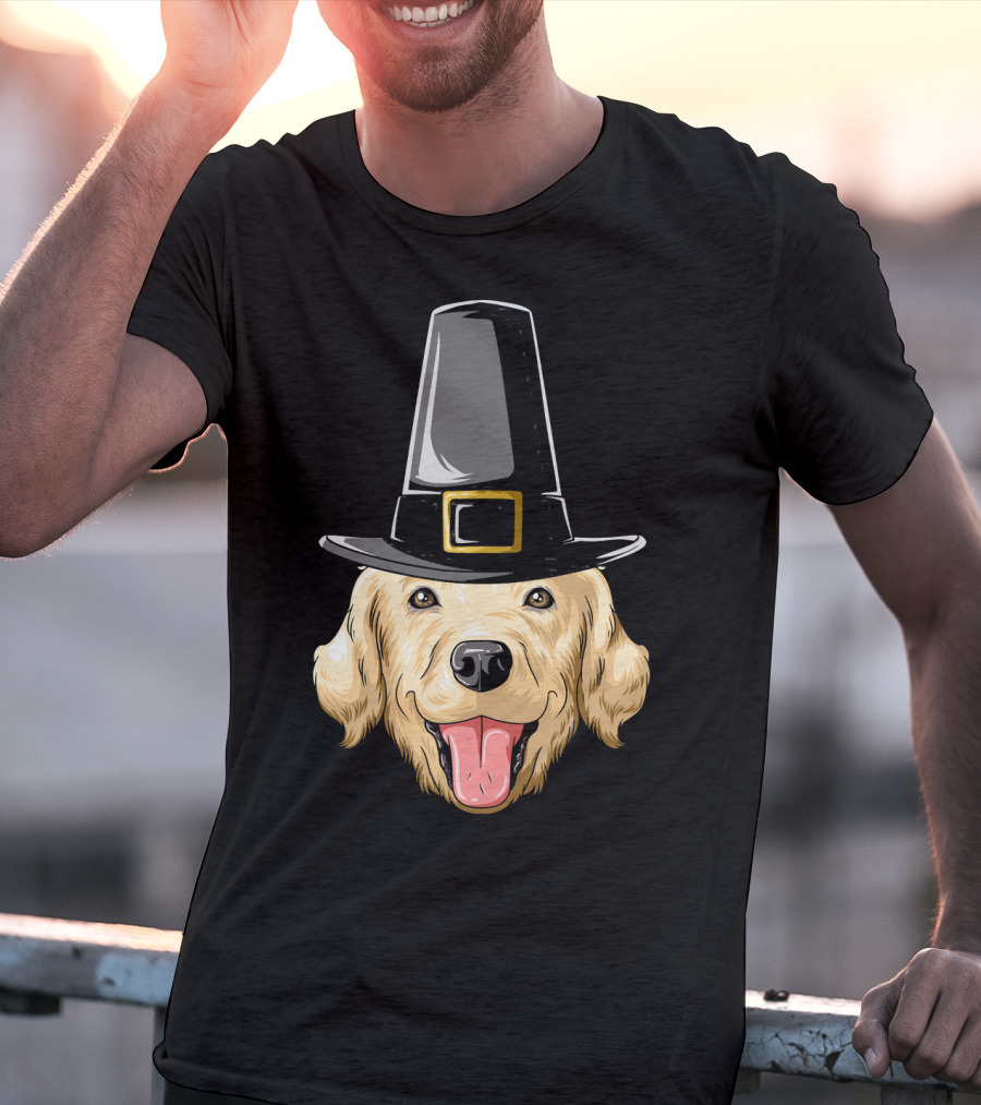 Golden Retriever Thanksgiving Pilgrim Hat T-Shirt