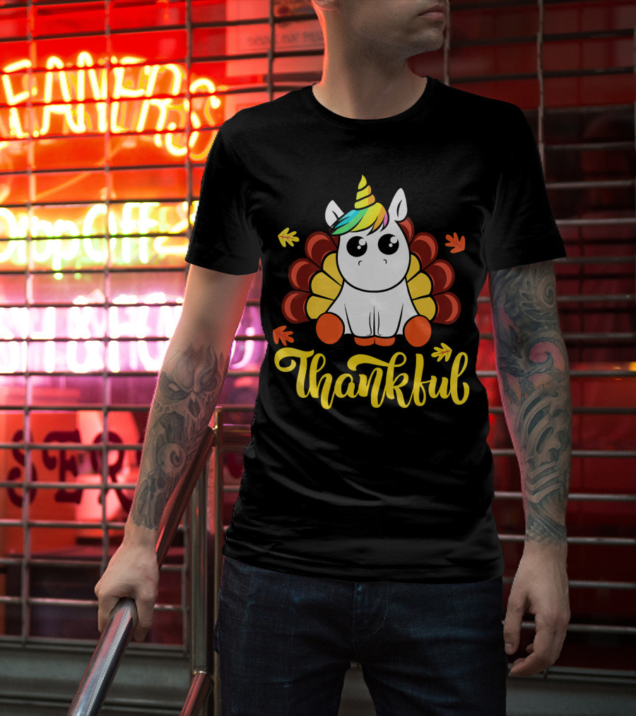 Thankful Thanksgiving Unicorn Turkey Cut T-Shirt