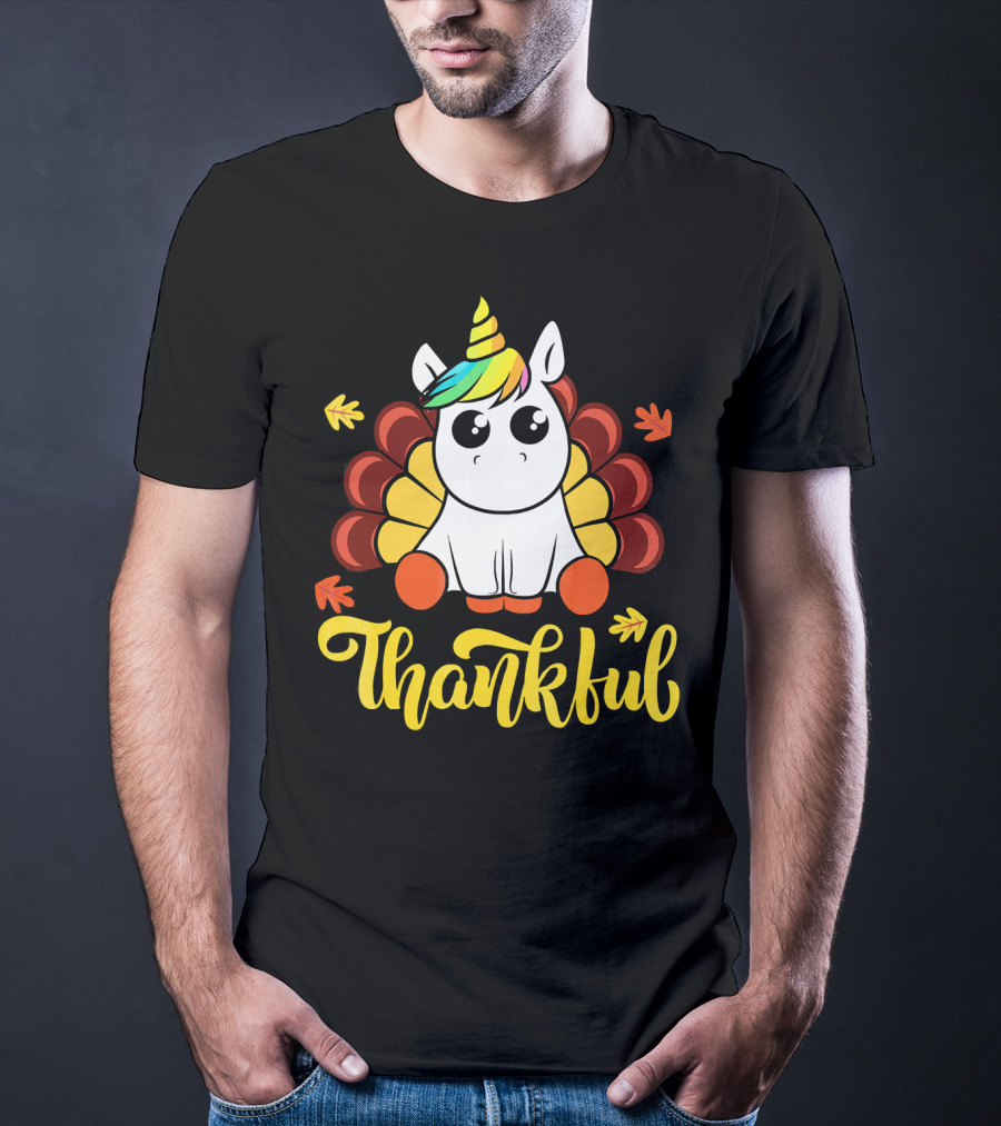 Thankful Thanksgiving Unicorn Turkey Cut T-Shirt