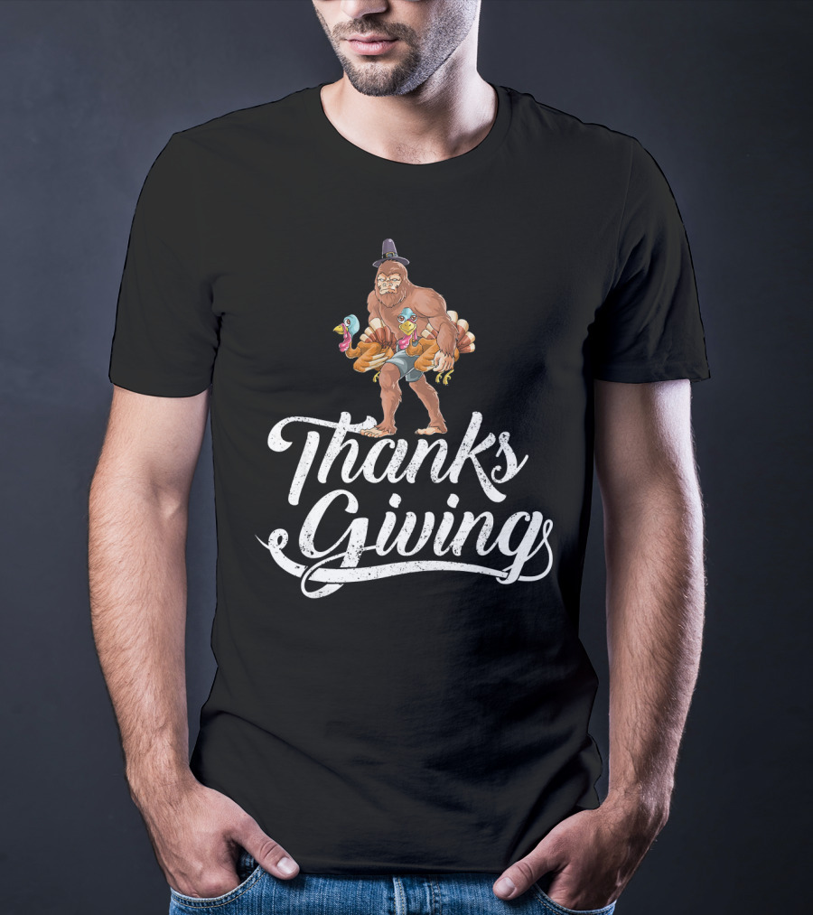 Thanksgiving Bigfoot Holding Turkey With Hat T-Shirt