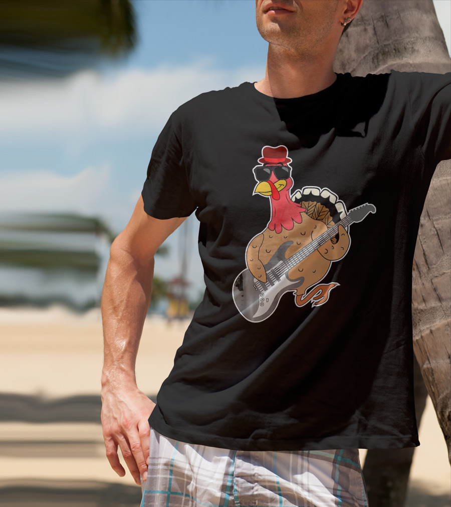 RockStar Turkey With Guitar Funny Thanksgiving T-Shirt
