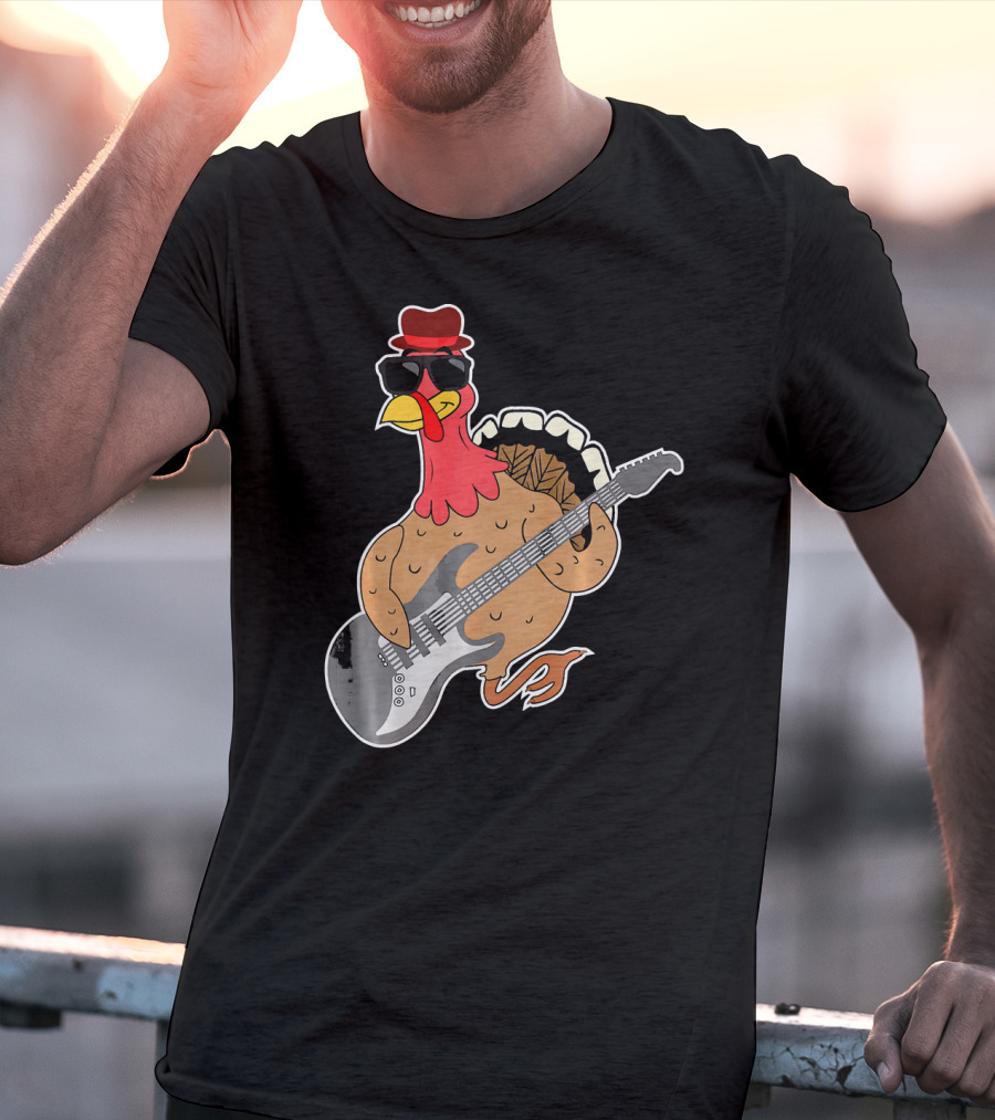 RockStar Turkey With Guitar Funny Thanksgiving T-Shirt