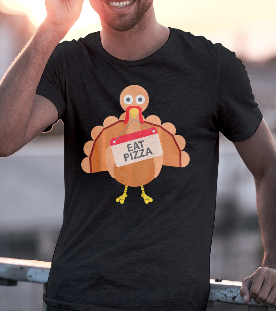 Funny Turkey Eat Pizza Sign Emoji T-Shirt