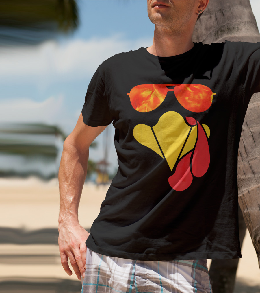 Turkey Face Thanksgiving Sunglasses Fire Flame T-Shirt