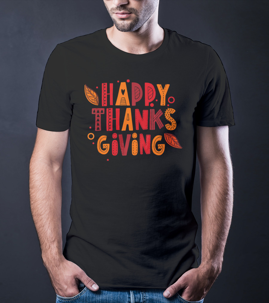 Happy Thanksgiving Funny Turkey Day Holi Celebration Leaves T-Shirt