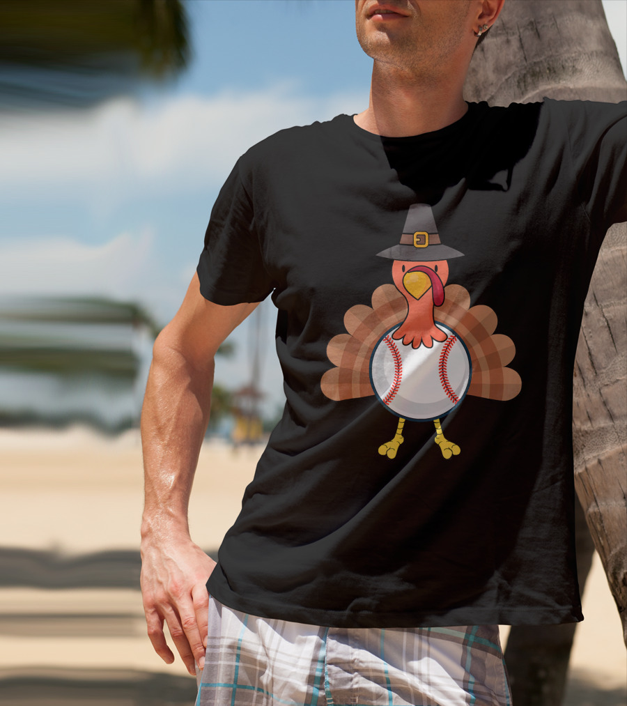 Thanksgiving Pilgrim Turkey Baseball Fusion T-Shirt
