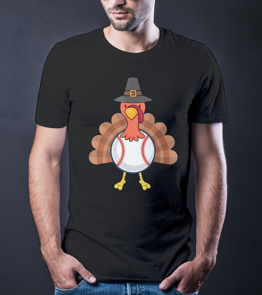 Thanksgiving Pilgrim Turkey Baseball Fusion T-Shirt