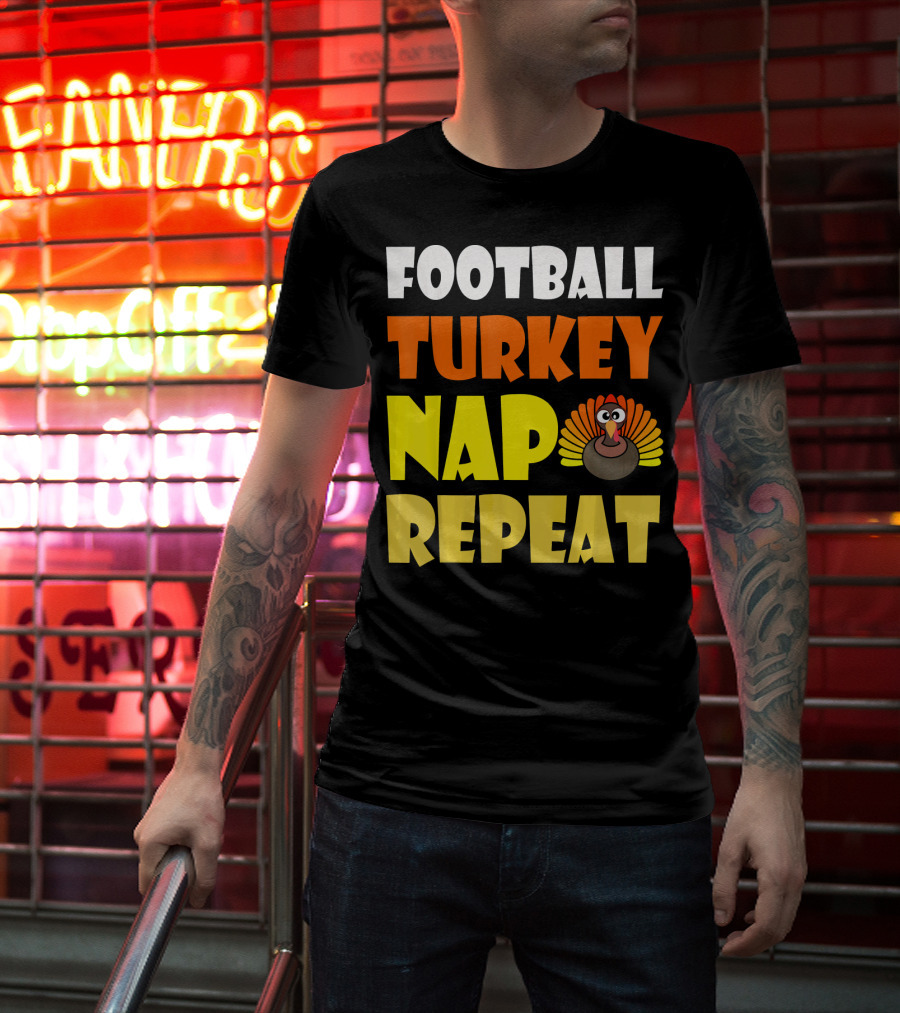 Football Turkey Nap Repeat Thanksgiving Enthusiast T-Shirt