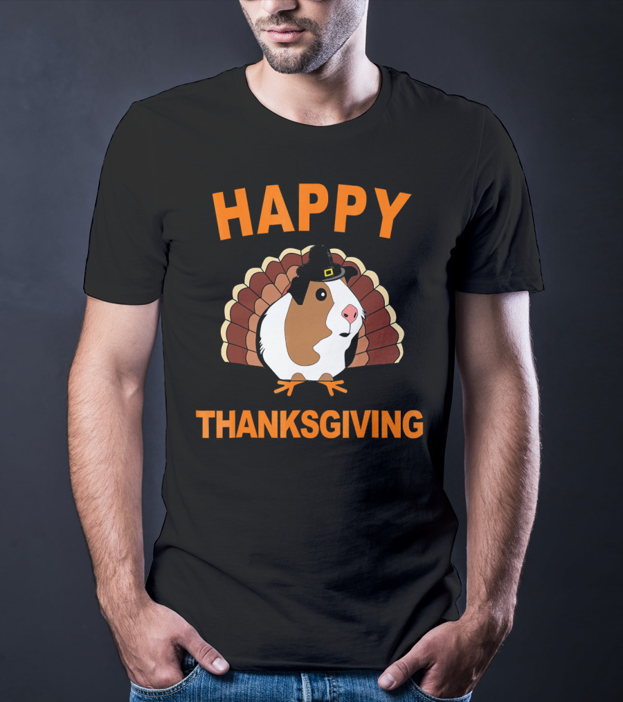 Happy Thanksgiving Funny Guinea Pig With Turkey Hat T-Shirt