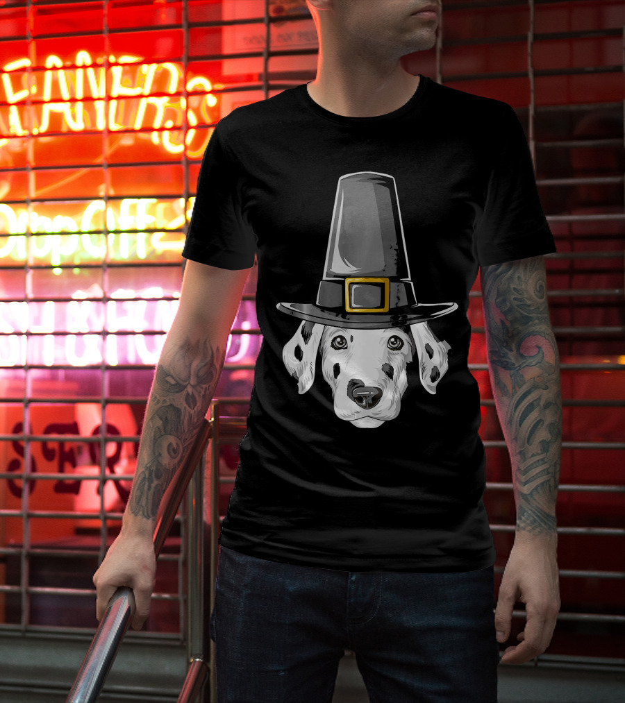 Dalmatian Dog In Pilgrim Hat Thanksgiving T-Shirt