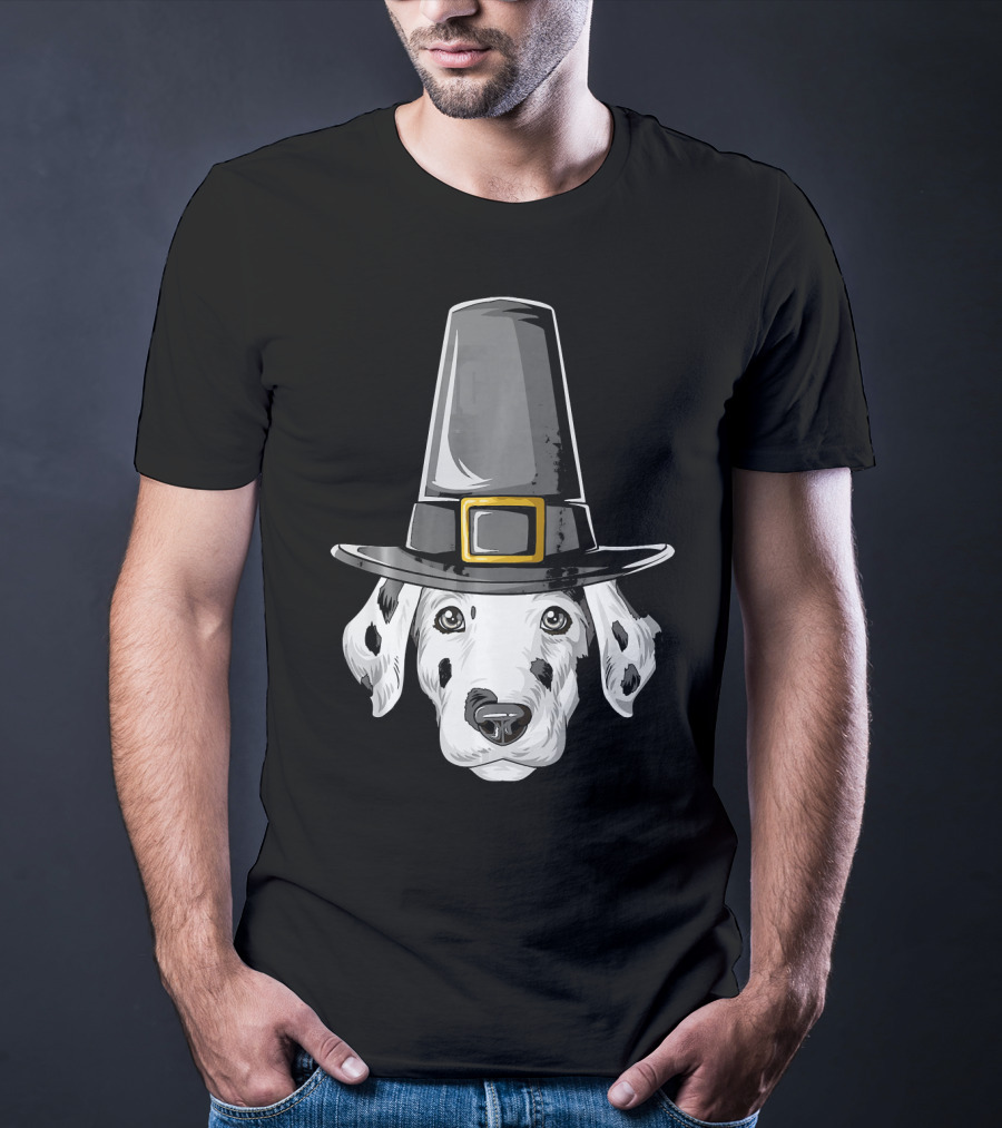 Dalmatian Dog In Pilgrim Hat Thanksgiving T-Shirt