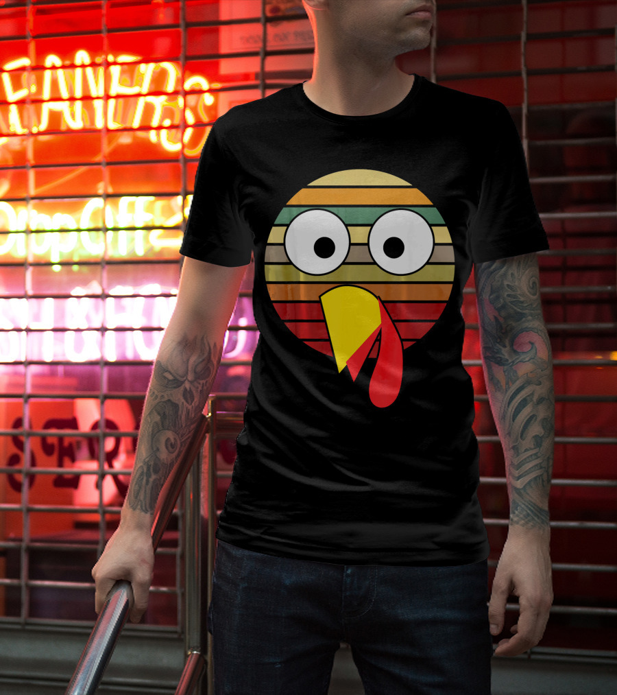 Retro Striped Turkey Face Thanksgiving Halloween Costume T-Shirt