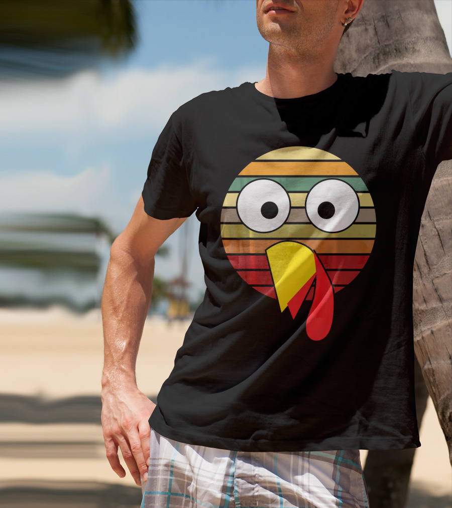 Retro Striped Turkey Face Thanksgiving Halloween Costume T-Shirt