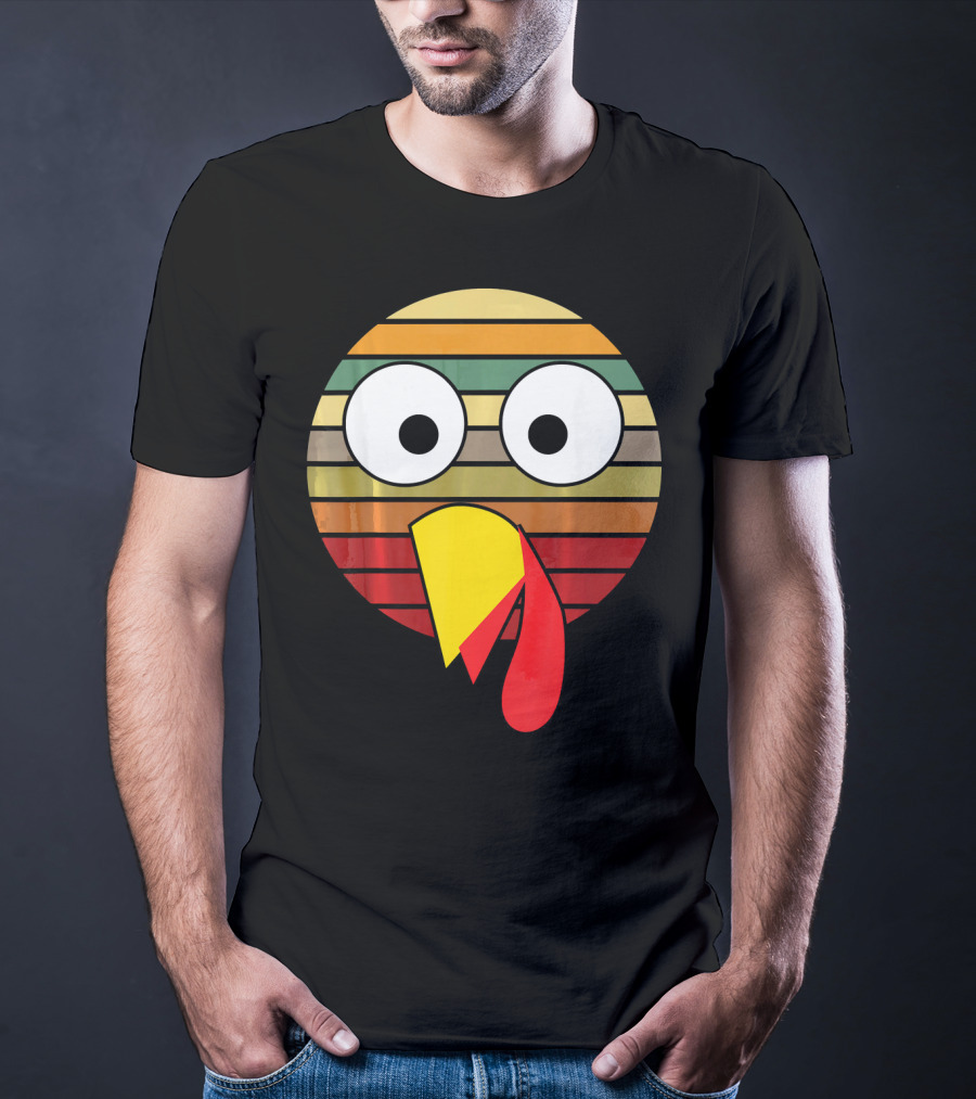 Retro Striped Turkey Face Thanksgiving Halloween Costume T-Shirt
