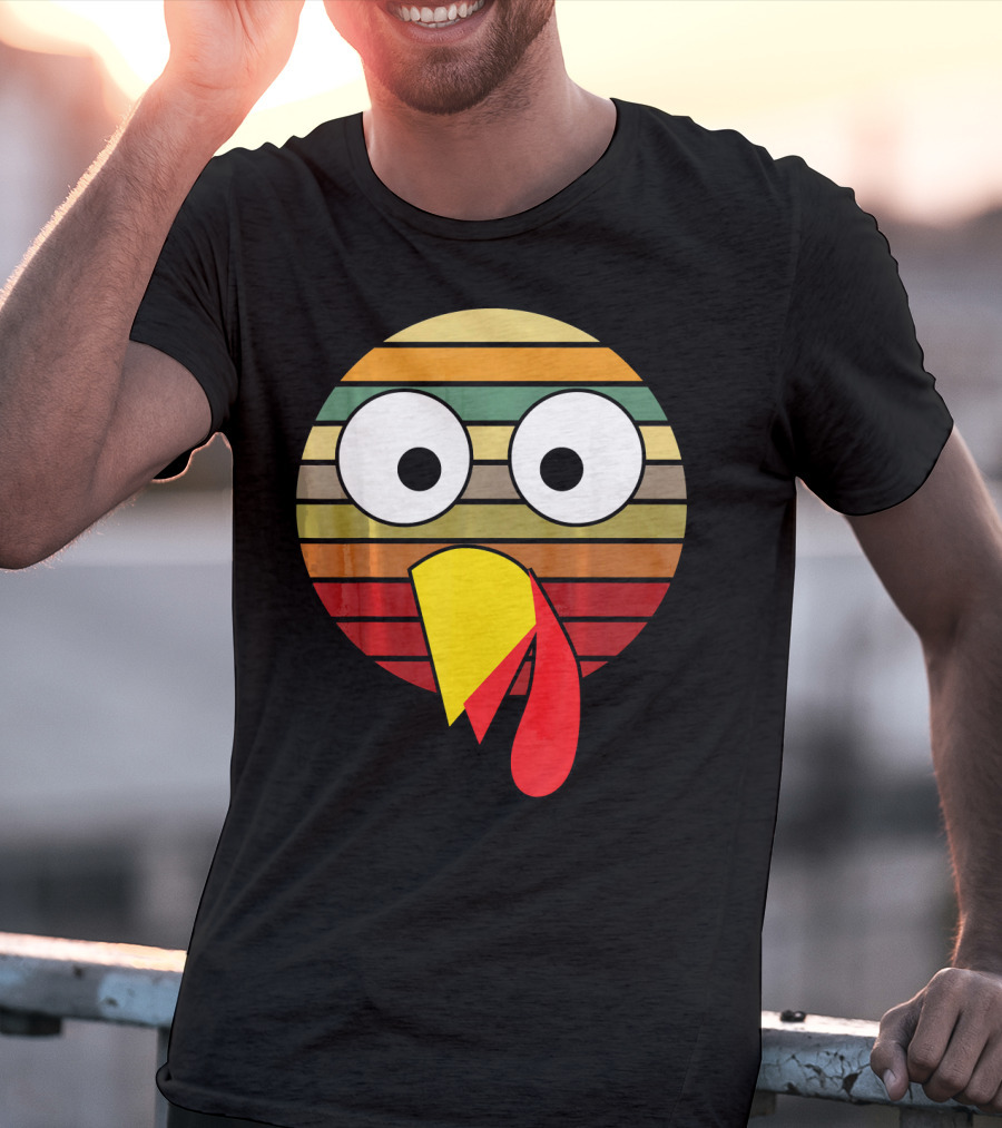 Retro Striped Turkey Face Thanksgiving Halloween Costume T-Shirt