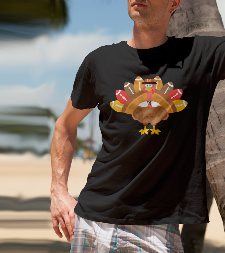 Thanksgiving Turkey Pilgrim Football Feathers T-Shirt