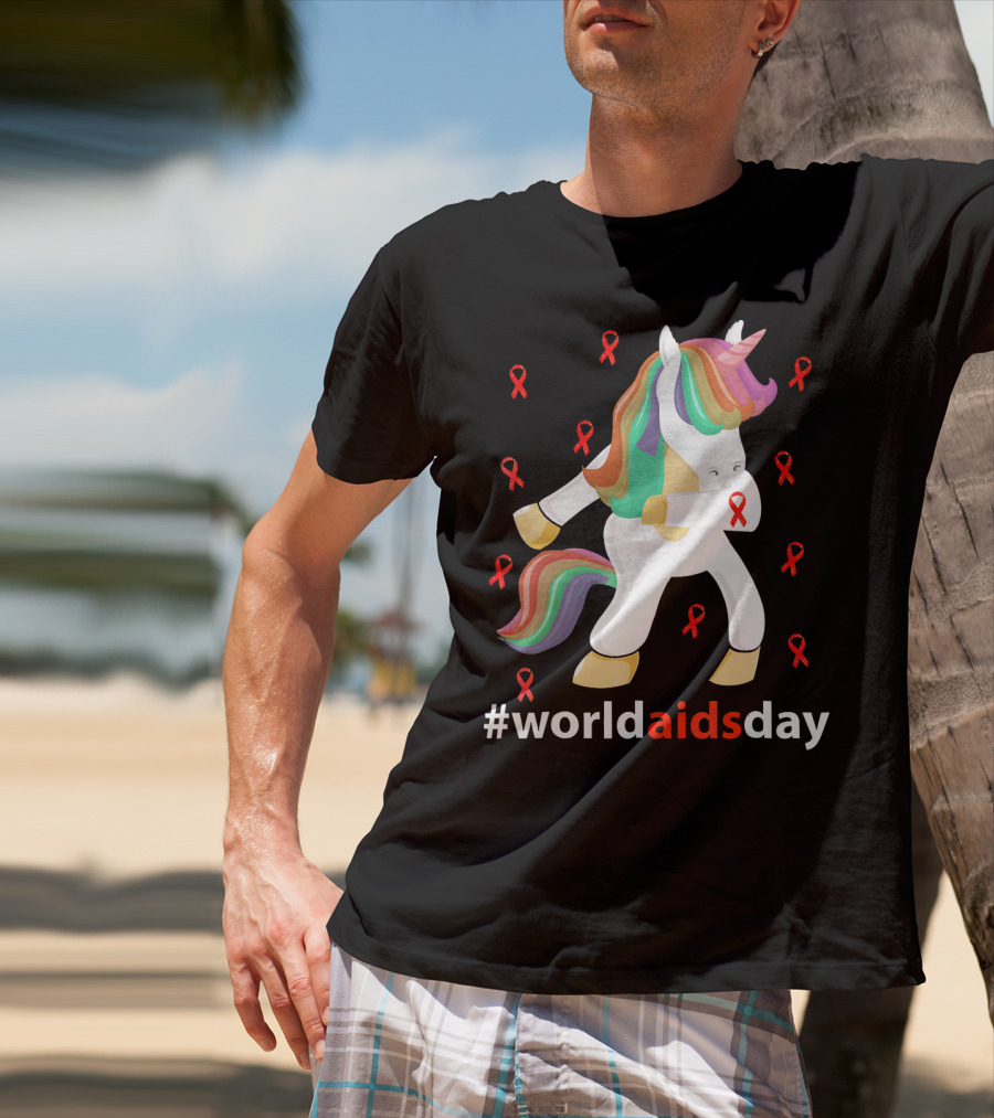 WorldAIDSDay Unicorn With Red Ribbons December 1st T-Shirt