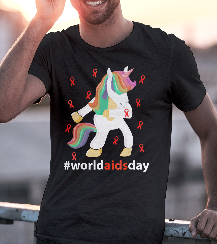 WorldAIDSDay Unicorn With Red Ribbons December 1st T-Shirt
