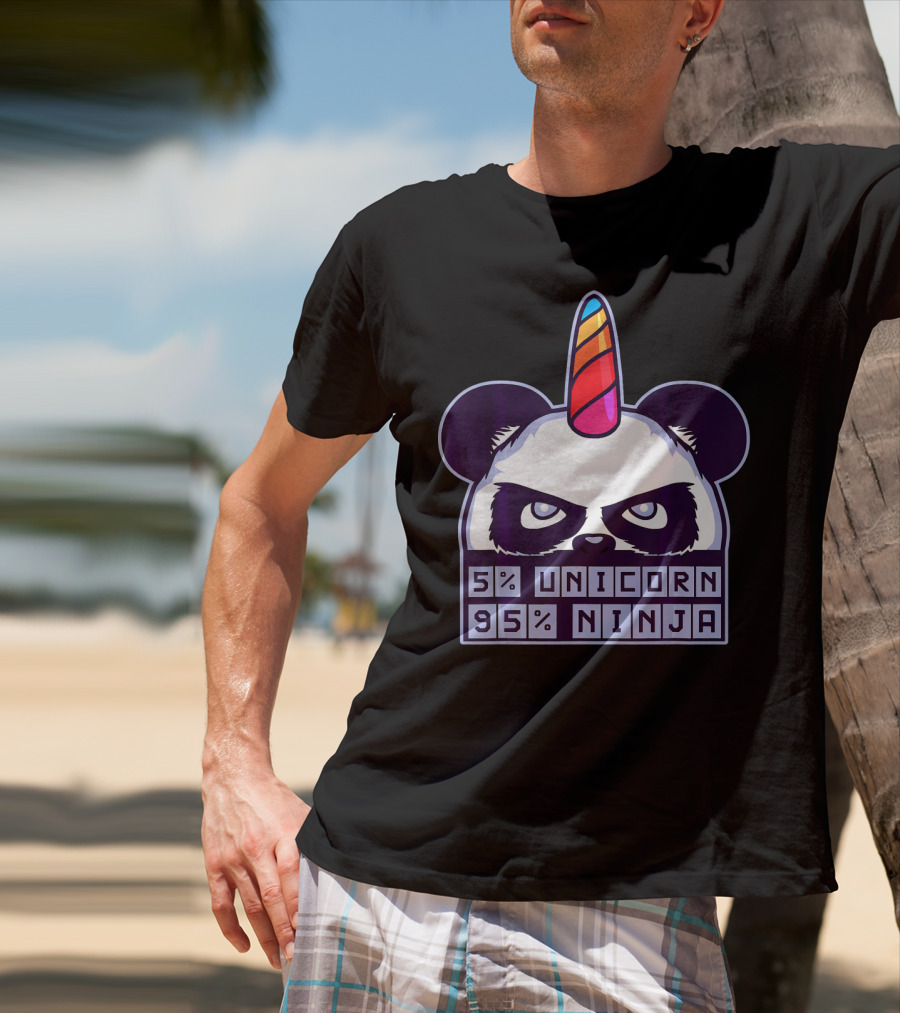 5% Unicorn 95% Ninja Panda With Unicorn Horn T-Shirt
