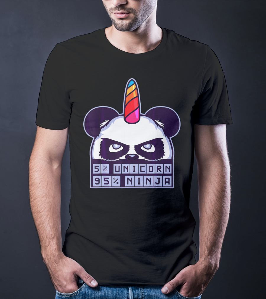 5% Unicorn 95% Ninja Panda With Unicorn Horn T-Shirt