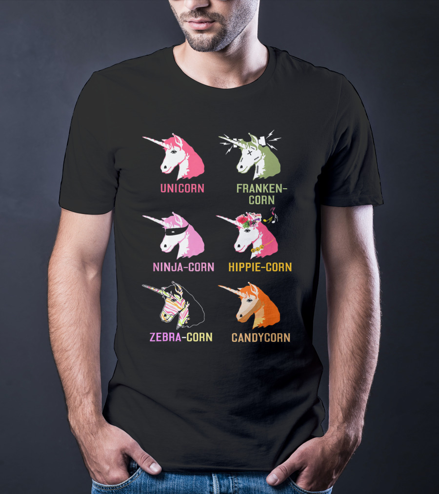 Unicorn Frankencorn Ninja-Corn Hippie-Corn Zebra-Corn Candycorn T-Shirt