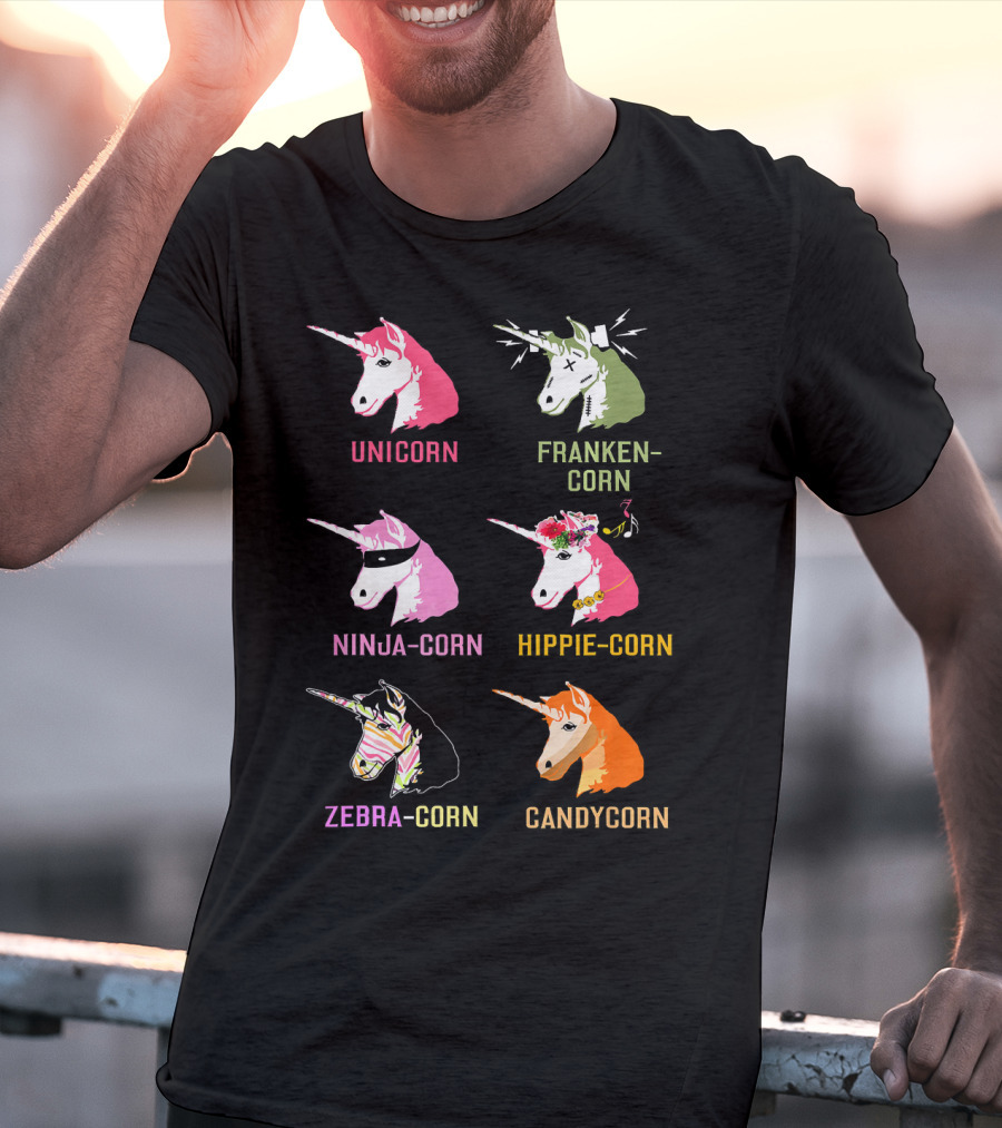 Unicorn Frankencorn Ninja-Corn Hippie-Corn Zebra-Corn Candycorn T-Shirt