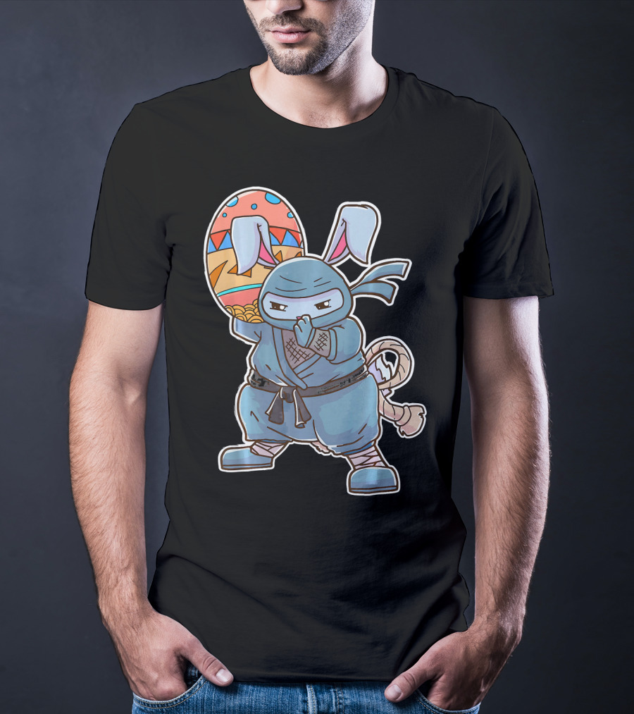 Easter Bunny Ninja Egg Master In Blue Robe With Colorful Egg T-Shirt