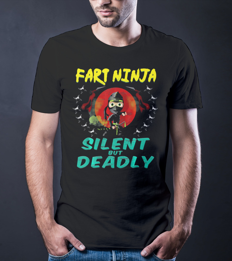Fart Ninja Silent But Deadly With Funny Ninja In Red Circle T-Shirt