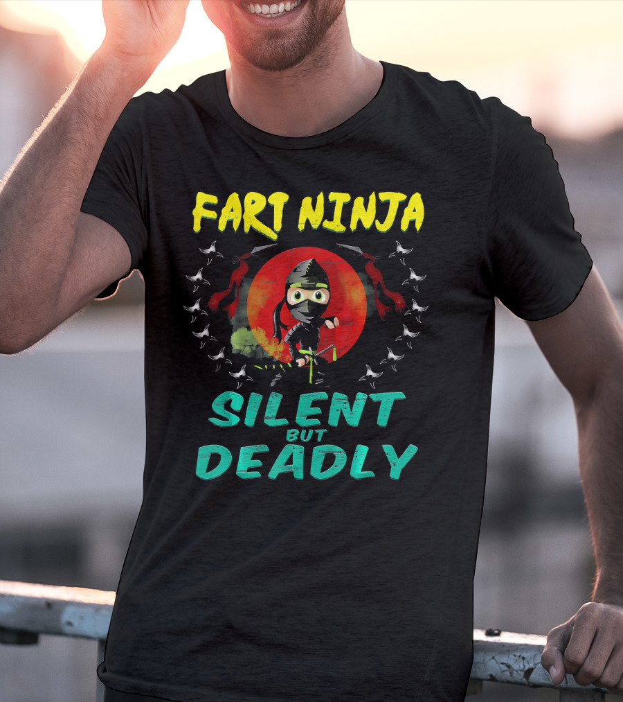 Fart Ninja Silent But Deadly With Funny Ninja In Red Circle T-Shirt