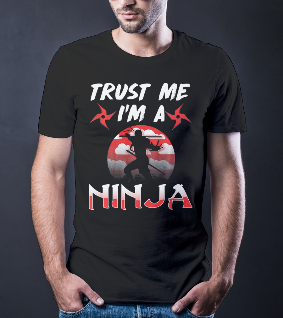 Trust Me I'm A Ninja Shuriken Shadow Silhouette With Red Circle Background T-Shirt