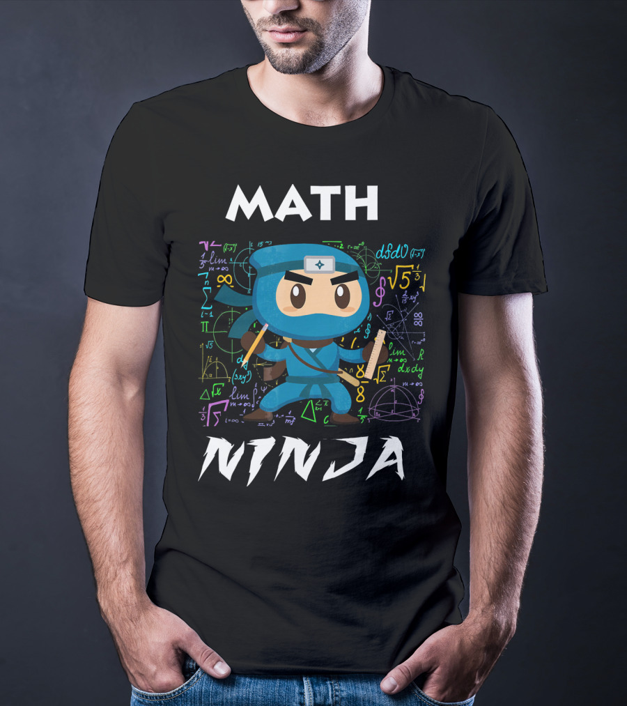 Math Ninja Dark With Equations And Symbols T-Shirt