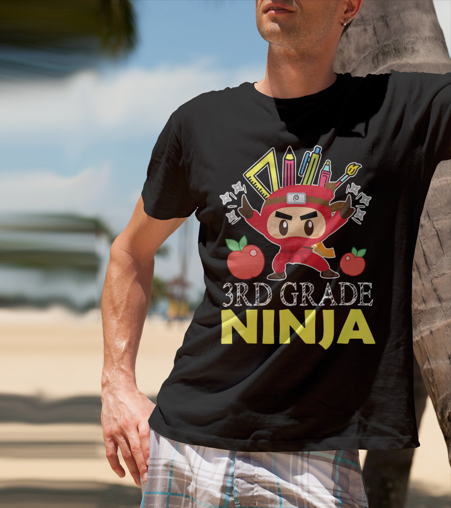 3RD Grade Ninja Pencil Crayon Star Apples T-Shirt