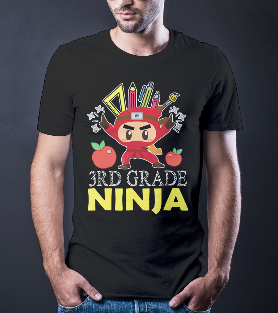 3RD Grade Ninja Pencil Crayon Star Apples T-Shirt