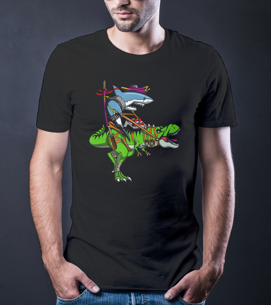 Shark Ninja Samurai On T-Rex Dinosaur Adventure T-Shirt