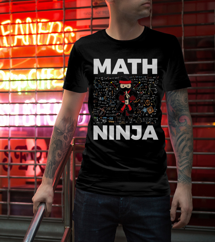 Math Ninja Funny Mathematics Equations And Symbols Background T-Shirt