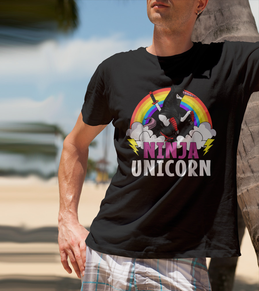 Ninja Unicorn Rainbow Karate Martial Arts T-Shirt