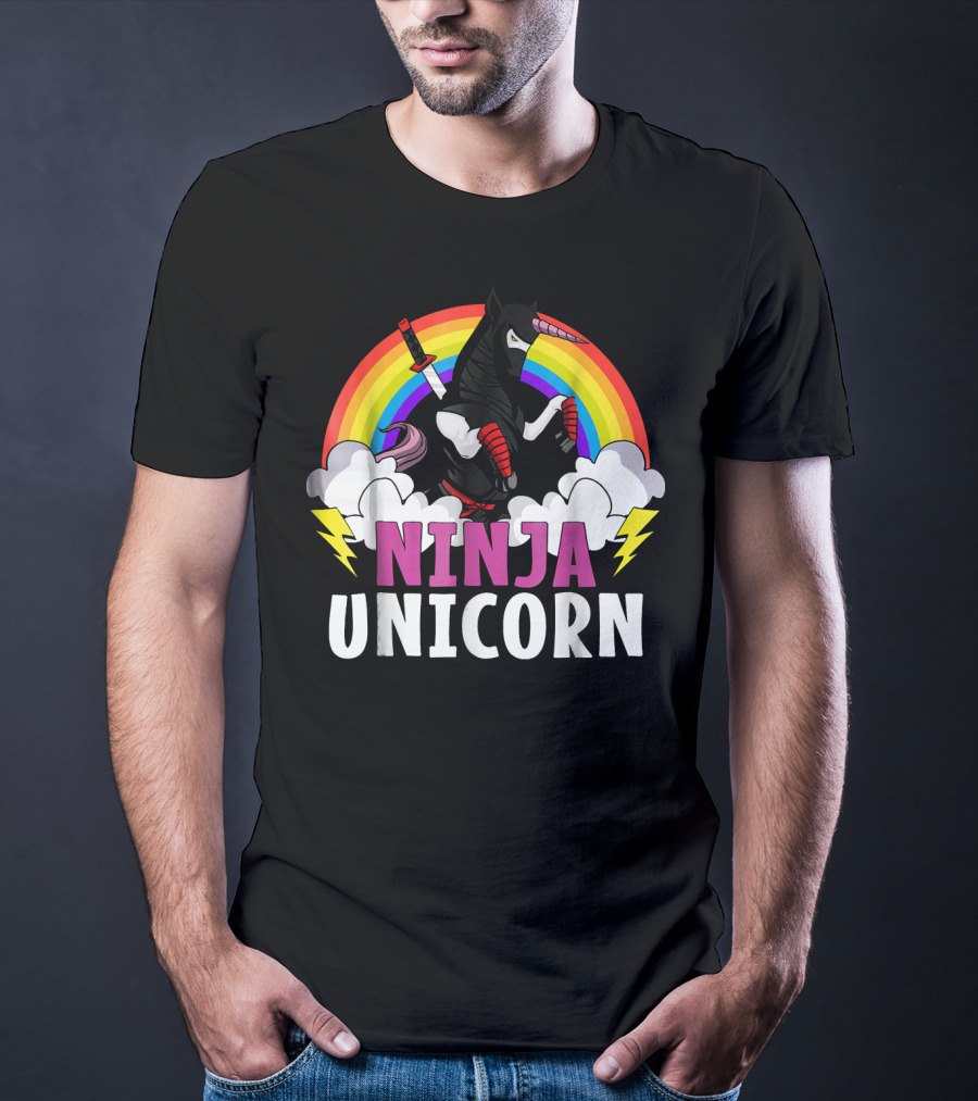 Ninja Unicorn Rainbow Karate Martial Arts T-Shirt