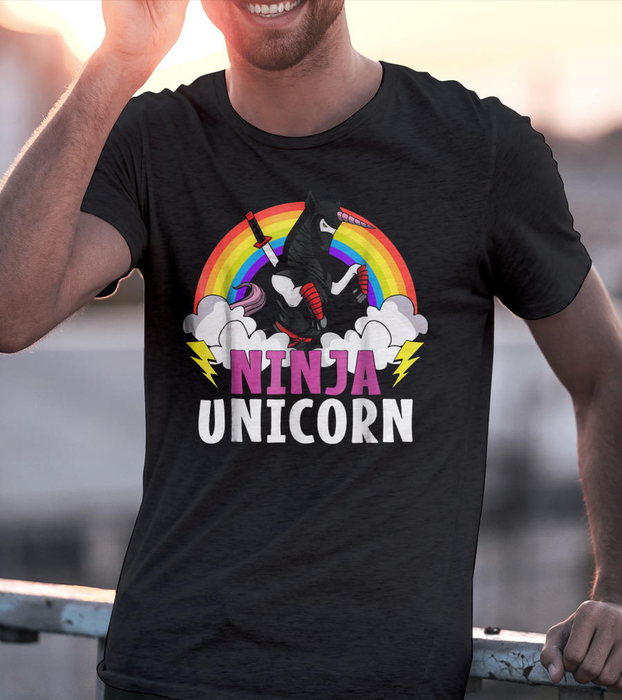 Ninja Unicorn Rainbow Karate Martial Arts T-Shirt