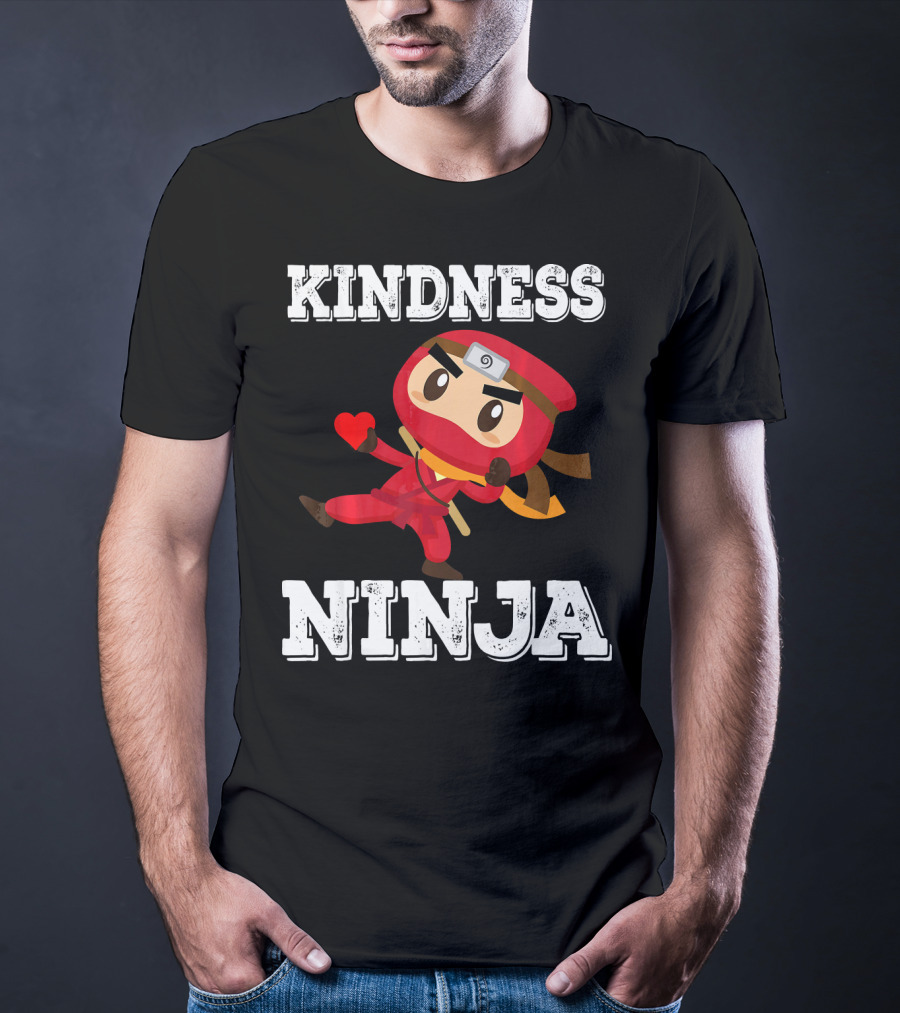 Kindness Ninja Cute Anti Bullying Funny Red Heart Cartoon Character T-Shirt